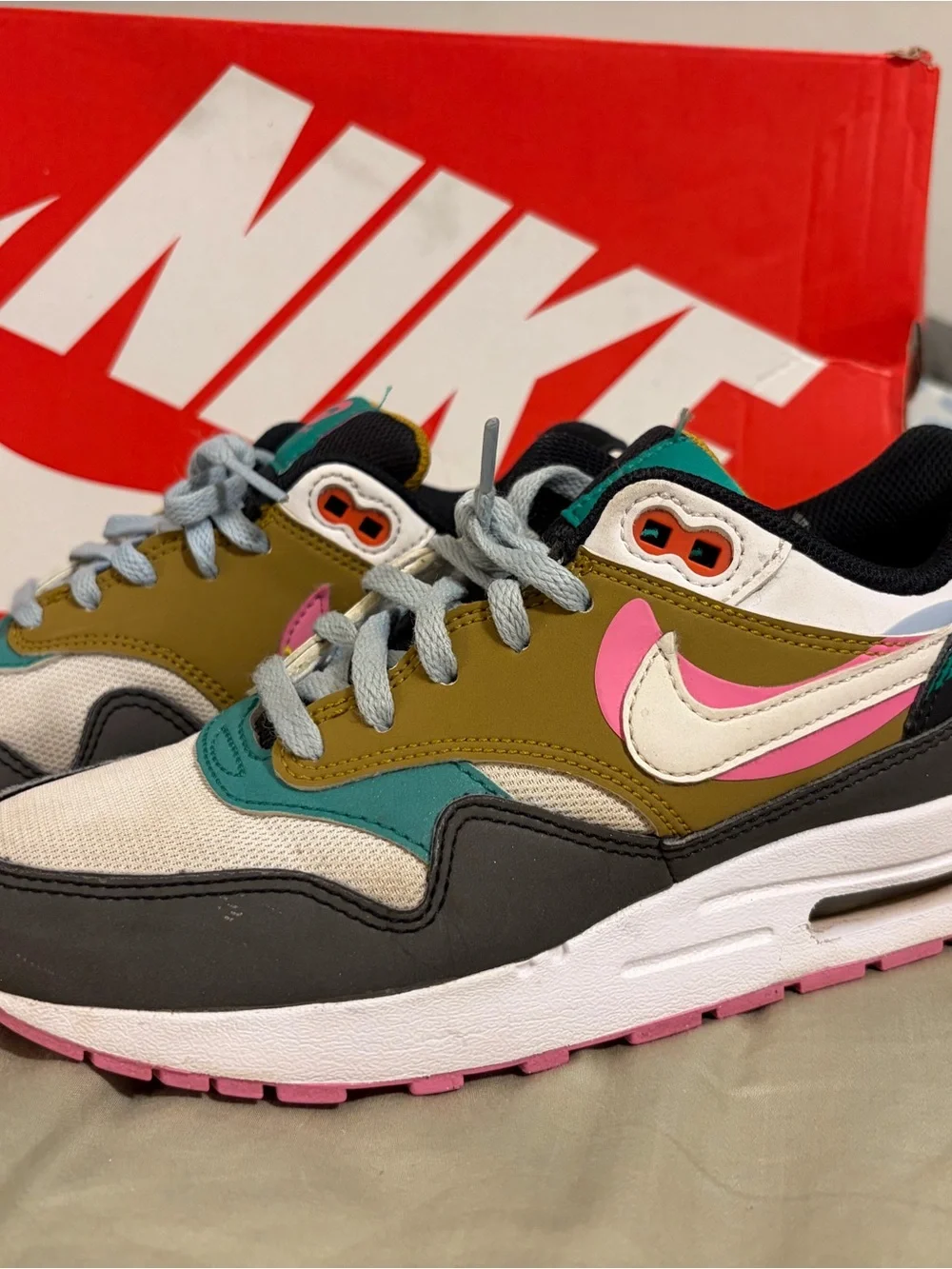 Nike Air Max Olive Teal Pink Accent Sneakers
